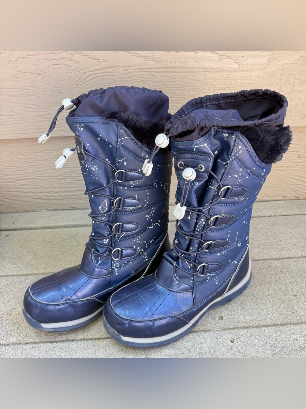Lands End Snow Boots Girls Size 5M Navy Blue Insulated Winter Constellation Star